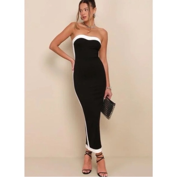 Lulus Dresses & Skirts - Lulu's Black and White Strapless Maxi Dress